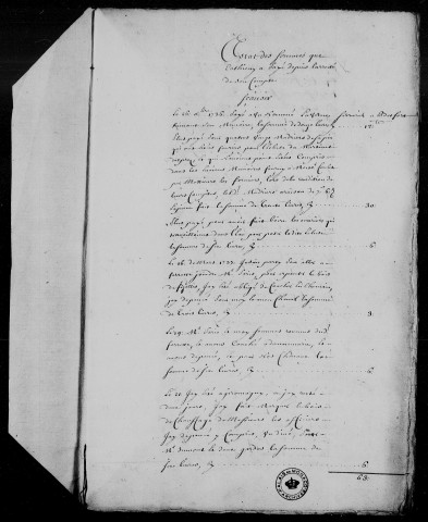 Etat des sommes payées et avancées par de Cathiény (décembre 1736-juillet 1740) pour l'inspection des forêts, comptes rendus par Paul Jules Cathiény, garde des archives, avec pièces justificatives (1737-1741).