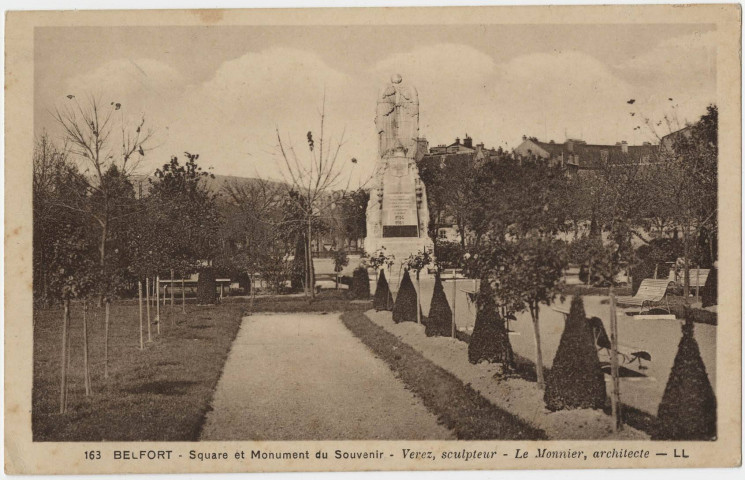 Belfort, square et monument du Souvenir, (Verez, sculpteur, Le Monnier, architecte).