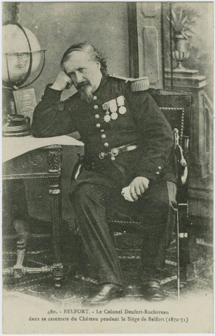 Belfort, le colonel Denfert-Rochereau dans sa casemate au château pendant le Siège de Belfort (1870-71).