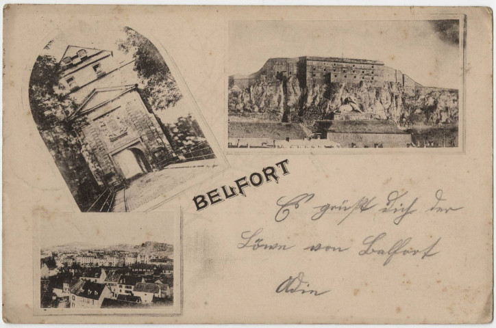 Belfort, [mosaïque de 3 vues], [porte de brisach, le Lion et le Château, la quartier de la gare depuis le Coinot].