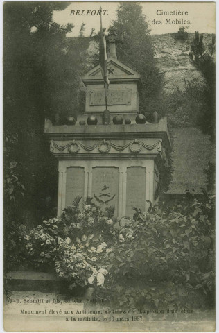 Belfort, cimetière des Mobiles, monument élevé aux artilleurs victimes de l'explosion d'un obus à la mélinite le 10 mars 1887.