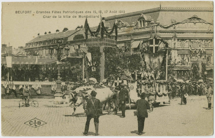 Belfort, grandes fêtes patriotiques des 15, 16, 17 août 1919, char de la Ville de Montbéliard.
