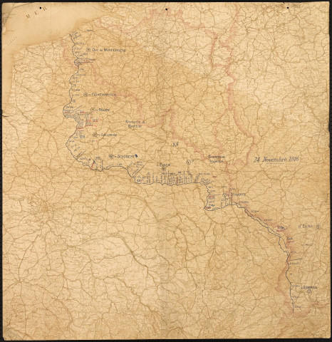 Cartes militaires de situation du front occidental (1916-1918), annotées par le 2e Bureau de la 14e Division d'infanterie, entre 24 janvier 1916 et 23 septembre 1918.