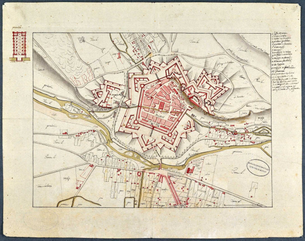 Belfort, plan de la ville fortifiée et de ses faubourgs extérieurs.