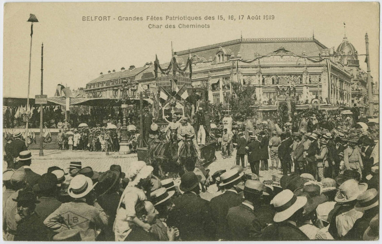 Belfort, grandes fêtes patriotiques des 15, 16, 17 août 1919, char des cheminots.