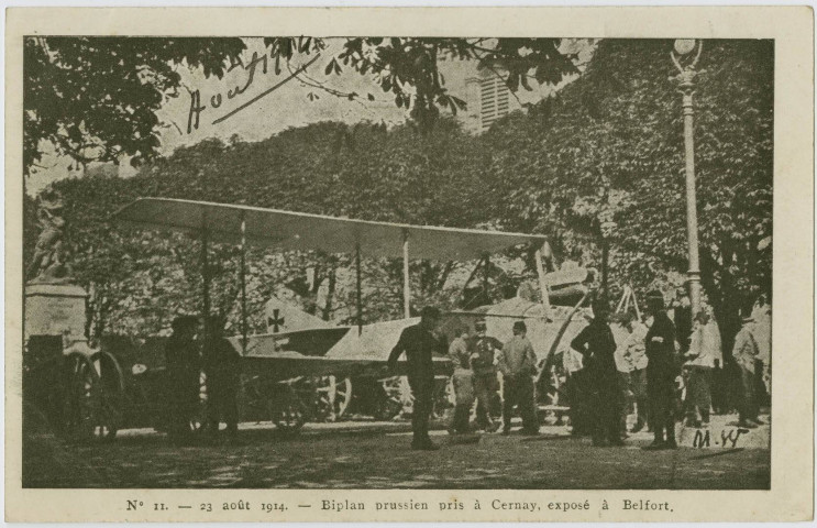 Belfort, 23 août 1914, biplan pris à Cernay, exposé à Belfort.
