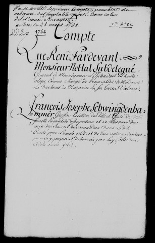 Comptes de François-Joseph Schwindenhammer, greffier-tabellion et en qualité d'inspecteur et de receveur du prix des bois et des amendes.