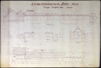Etueffont-Bas, "Société Anonyme des Etablissement Zeller Frères", plan tissage (élévations, coupes), 31 mars 1948.