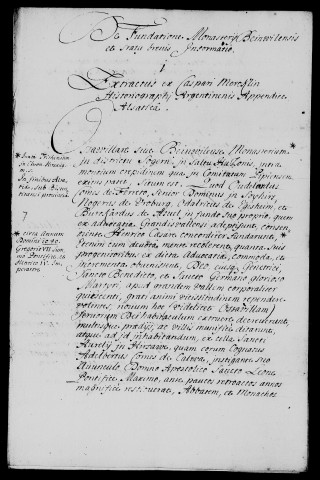 Monastère de Beinwyl : copie d'un extrait de l'appendice de l'histoire de Gaspard Meriklin relatif à la fondation du monastère en 1152 (1671).