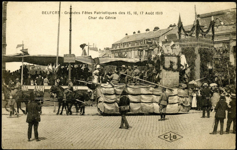 Belfort, grandes fêtes patriotiques des 15, 16, 17 août 1919, le char du Génie.