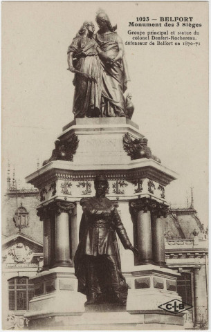 Belfort, monument des 3 Sièges, groupe principal et statue du colonel Denfert-Rochereau, défenseur de Belfort en 1870-71.