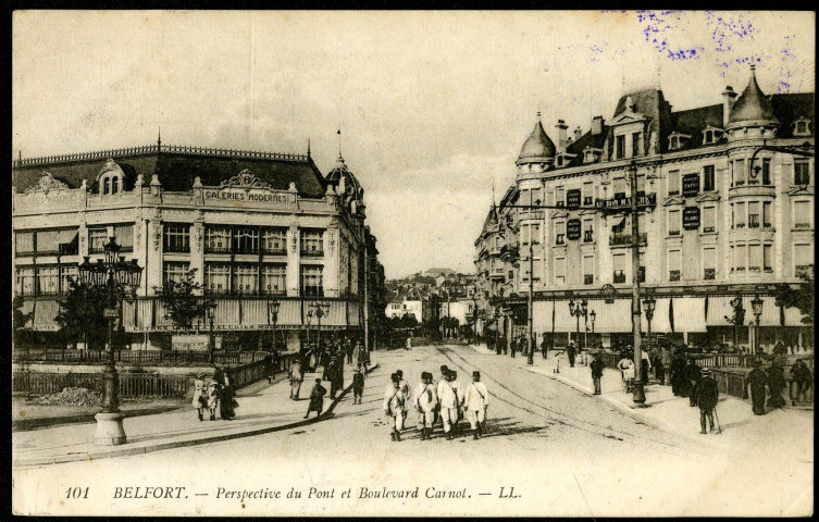 Belfort, perspectives du pont et boulevard Carnot.