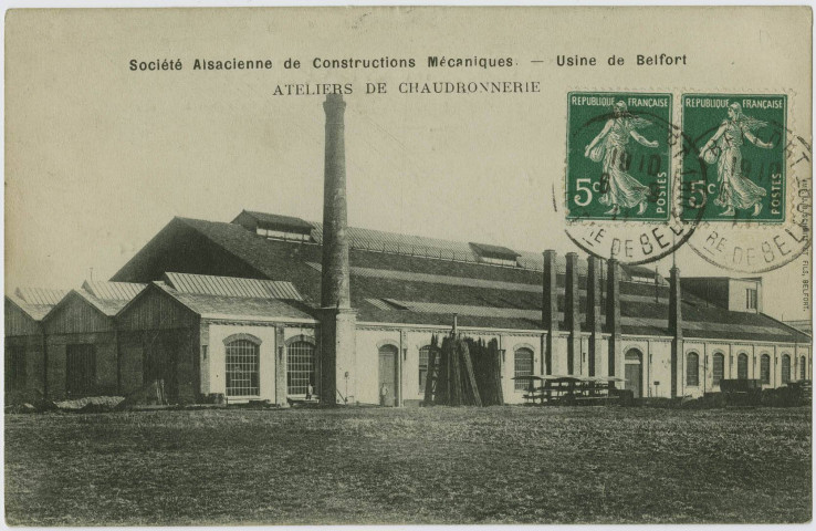 Société Alsacienne de Constructions Mécaniques, usine de Belfort, ateliers de chaudronnerie.