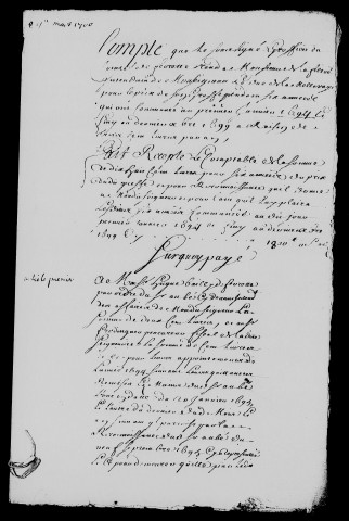 Affermage du greffe du comté; comptes du greffier (1700-1734), procès entre le duc de Mazarin et le sieur Pierre Monin, sous-fermier du greffe, entaché d'infamie pour avoir épousé la fille du bourreau (1738-1741), contestations au sujet de la perception par le greffe, des droits de lodz et ventes, gauthführer et gautschilling (1782-1791).
