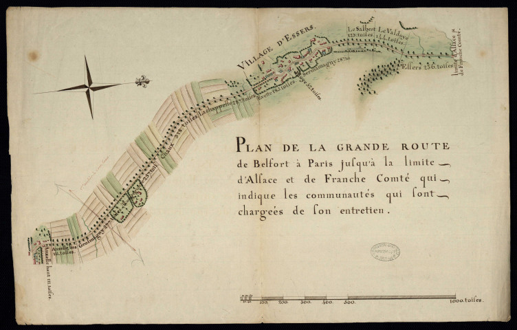 Plan de la route de Belfort à Paris.