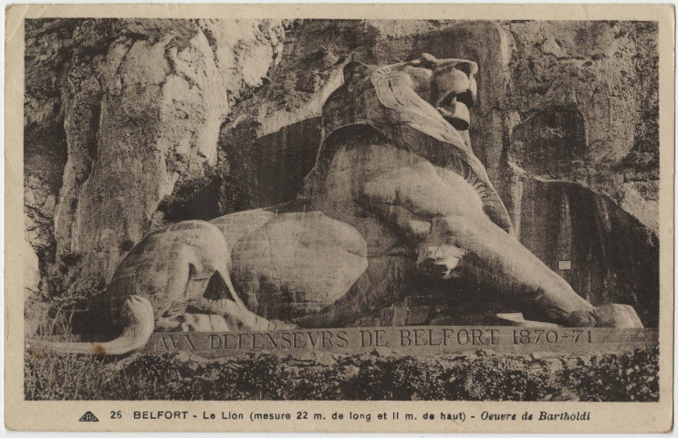Belfort, le Lion (mesure 22 m. De long et 11 m. de haut), œuvre de Bartholdi.
