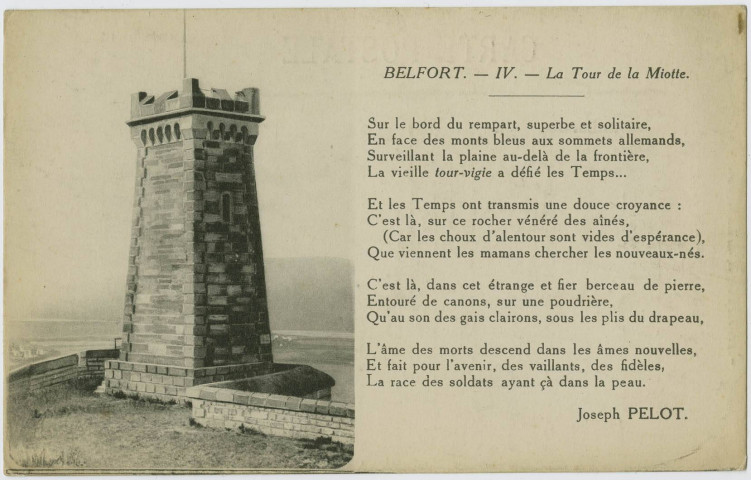 Belfort, IV, poème de Joseph Pélot : La tour de la Miotte.