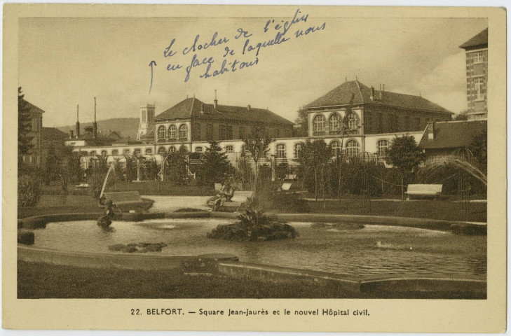 Belfort, square Jean Jaurès et le nouvel hôpital civil.