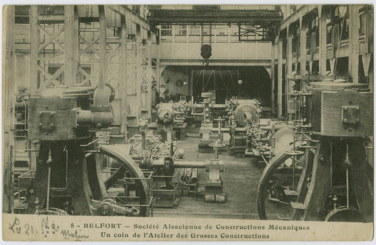 Belfort, Société Alsacienne de Constructions Mécaniques, un coin de l'atelier des grosses constructions.