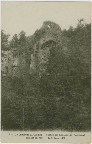 Le Ballon d'Alsace, ruines du château du Rosemont détruit en 1634.