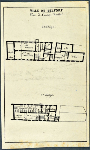 Belfort, hôpital Sainte-Barbe à Belfort, plan du second et troisième étage.