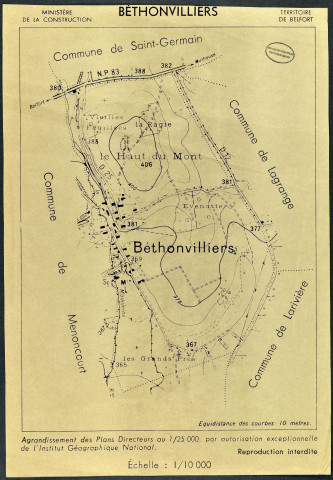 Bethonvilliers, carte du ban communal.