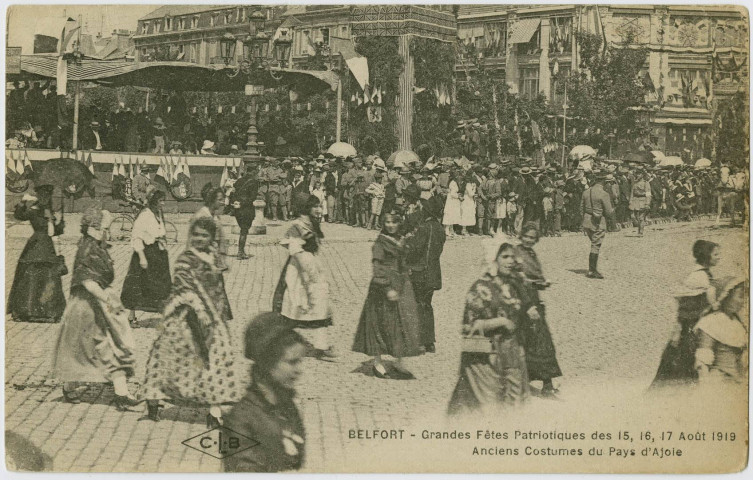 Belfort, grandes fêtes patriotiques des 15, 16, 17 août 1919, anciens costumes du Pays d’Ajoie.
