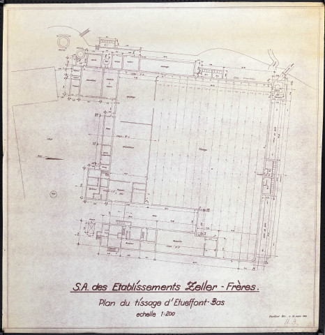 Etueffont-Bas, "Société Anonyme des Etablissement Zeller Frères", plan tissage (plan de masse), 22 mars 1948.
