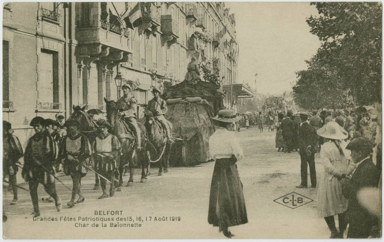 Belfort, grandes fêtes patriotiques des 15, 16, 17 août 1919, char de la Baïonnette.