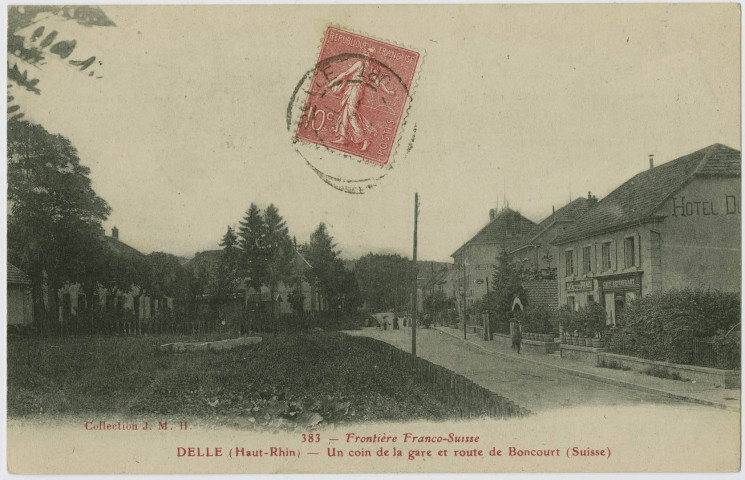Frontière Franco-Suisse, Delle (Haut-Rhin), un coin de la gare et la route de Boncourt (Suisse).