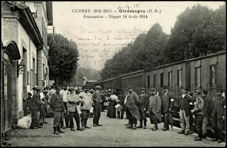 Guerre de 1914-1915, Giromagny, évacuation. Départ 18 août 1914.