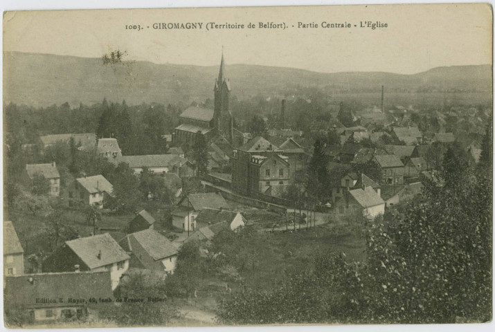 Giromagny (Territoire de Belfort), partie centrale, l’église.