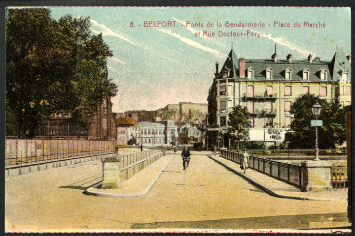 Belfort, pont de la gendarmerie, place du marché et rue du docteur Fréry.