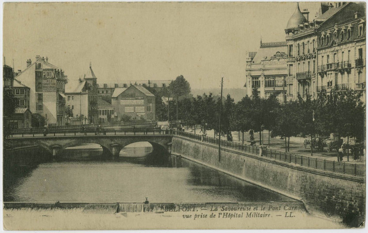 Belfort, la Savoureuse et le pont Carnot, vue prise de l'hôpital militaire.