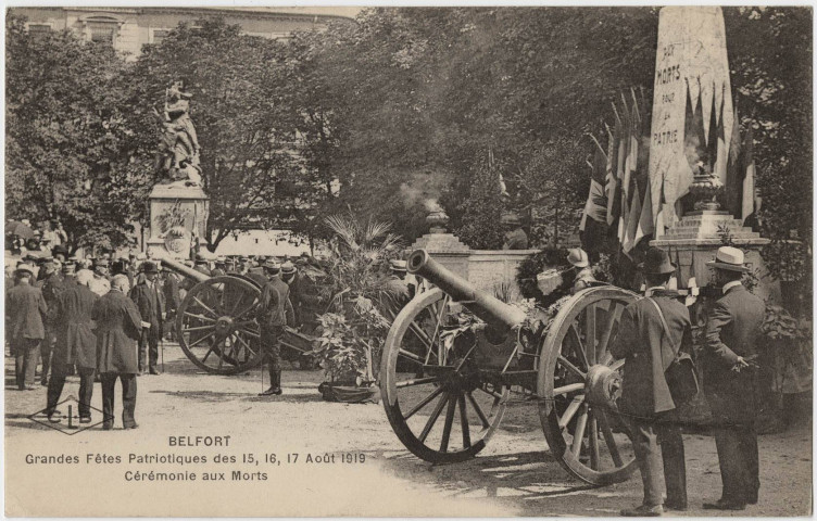 Belfort, grandes fêtes patriotiques des 15, 16, 17 août 1919, cérémonie aux morts.