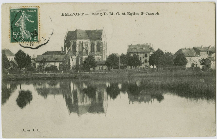 Belfort, étang D.M.C. et église St-Joseph.