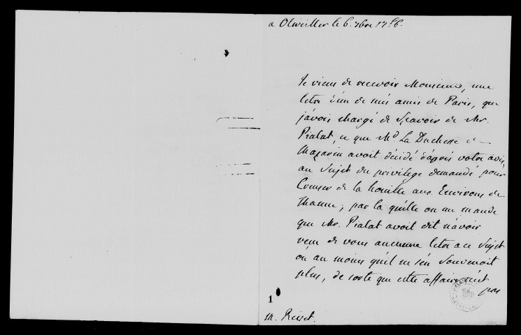 Mines et forges : supplique des habitants de Morschwiller-le-Bas tendant à obtenir l'autorisation de faire des recherches de minerai de charbon dans la forêt de Marbourg (1770), requête du sieur Guittard, propriétaire d'une forge à Thann, qui désire la transférer ailleurs (1770), procèdure entre la duchesse de Mazarin et les consorts Rottembourg-Rosen relative à la recherche de minerai dans le comté de Thann en vertu de la clause des "trois lieues" du privilège qui leur a été accordé en 1686 dans la terre de Masevaux (1777-1786).