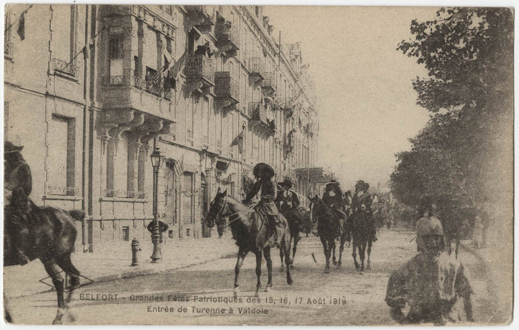 Belfort, grandes fêtes patriotiques des 15, 16, 17 août 1919, entrée de Turenne à Valdoie.