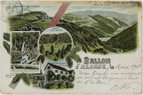 Ballon d'Alsace [mosaïque de 5 gravures : sommet du Ballon d'Alsace, Vallée de Sewen, Saut de la Truite, chalet Bonaparte, Hôtel du Ballon d'Alsace].