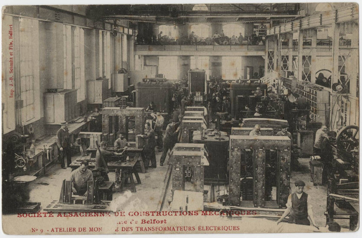Société Alsacienne de Constructions Mécaniques, usine de Belfort, atelier de montage des transformateurs électriques.