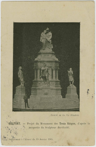 Belfort, projet du monument des Trois Sièges, d'après la
                                maquette du sculpteur Bartholdi.
