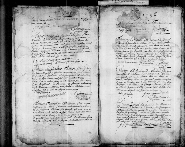 Baptêmes, mariages, sépultures 1792