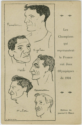 Les champions qui représentent la France aux Jeux Olympiques de 1924 Pannetier, Higelin, Hecb, Huber par Léon Delarbre.