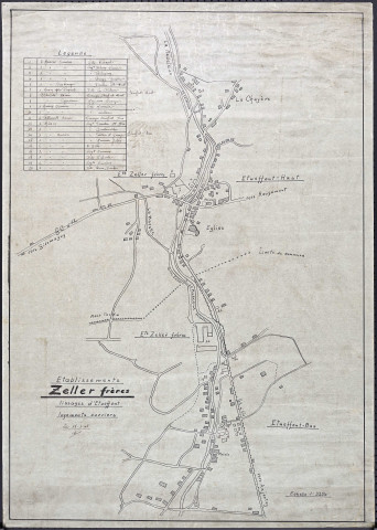 Etueffont-Bas, "Société Anonyme des Etablissement Zeller Frères", plan tissages, logements ouvriers (plan de situation), 15 janvier 1948.