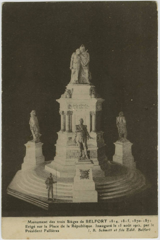 Monument des Trois Sièges de Belfort, 1814, 1815, 1870-71, érigé sur la place de la République, inauguré le 15 août 1912 par le président Fallières.