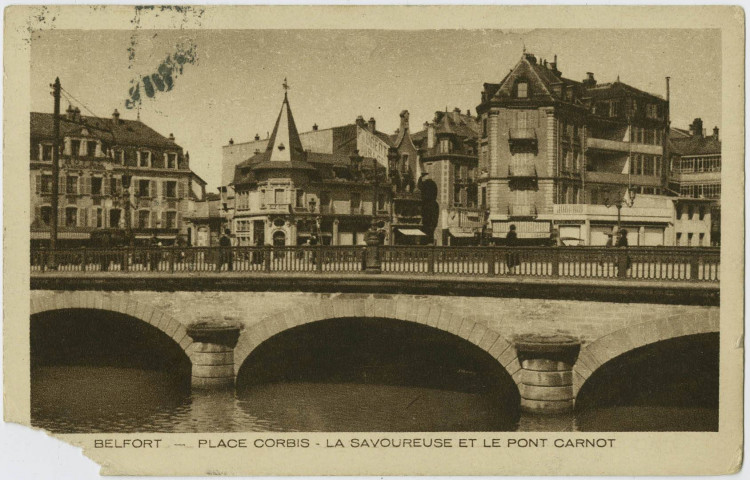 Belfort, place Corbis, la Savoureuse et le pont Carnot.