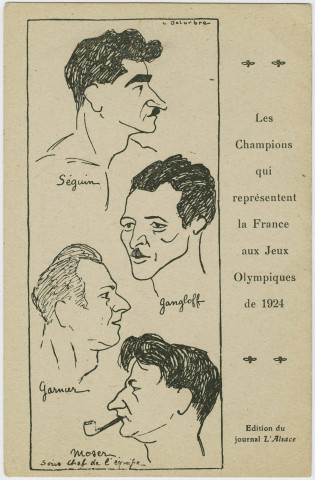 Les champions qui représentent la France aux Jeux Olympiques de 1924 Séguin, Gangloff, Garnier, Moser sous chef de l'équipe par Léon Delarbre.