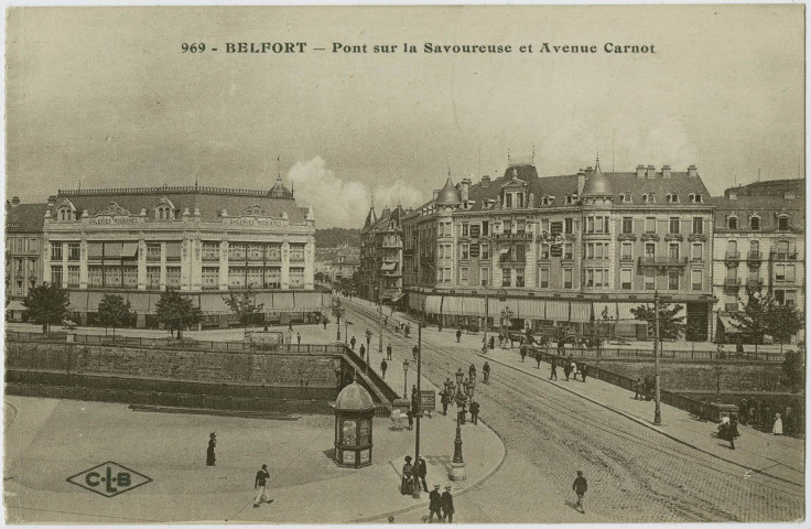 Belfort, pont sur la Savoureuse et avenue Carnot.