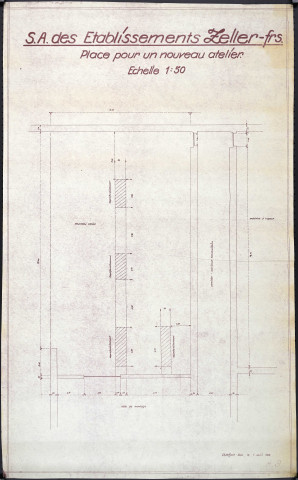 Etueffont-Bas, "Société Anonyme des Etablissement Zeller Frères", plan "place pour un nouveau atelier" (plan de masse), 1 avril 1948.