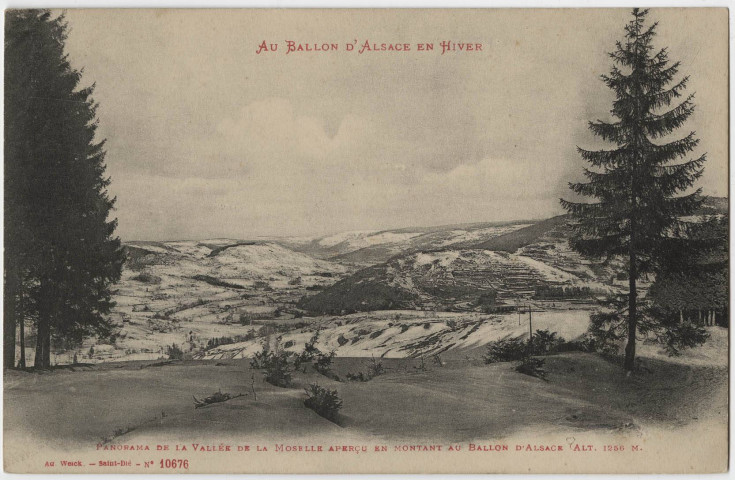 Au Ballon d'Alsace, en hiver, panorama de la vallée de la Moselle aperçu en montant au Ballon d'Alsace (alt. 1256 m.).